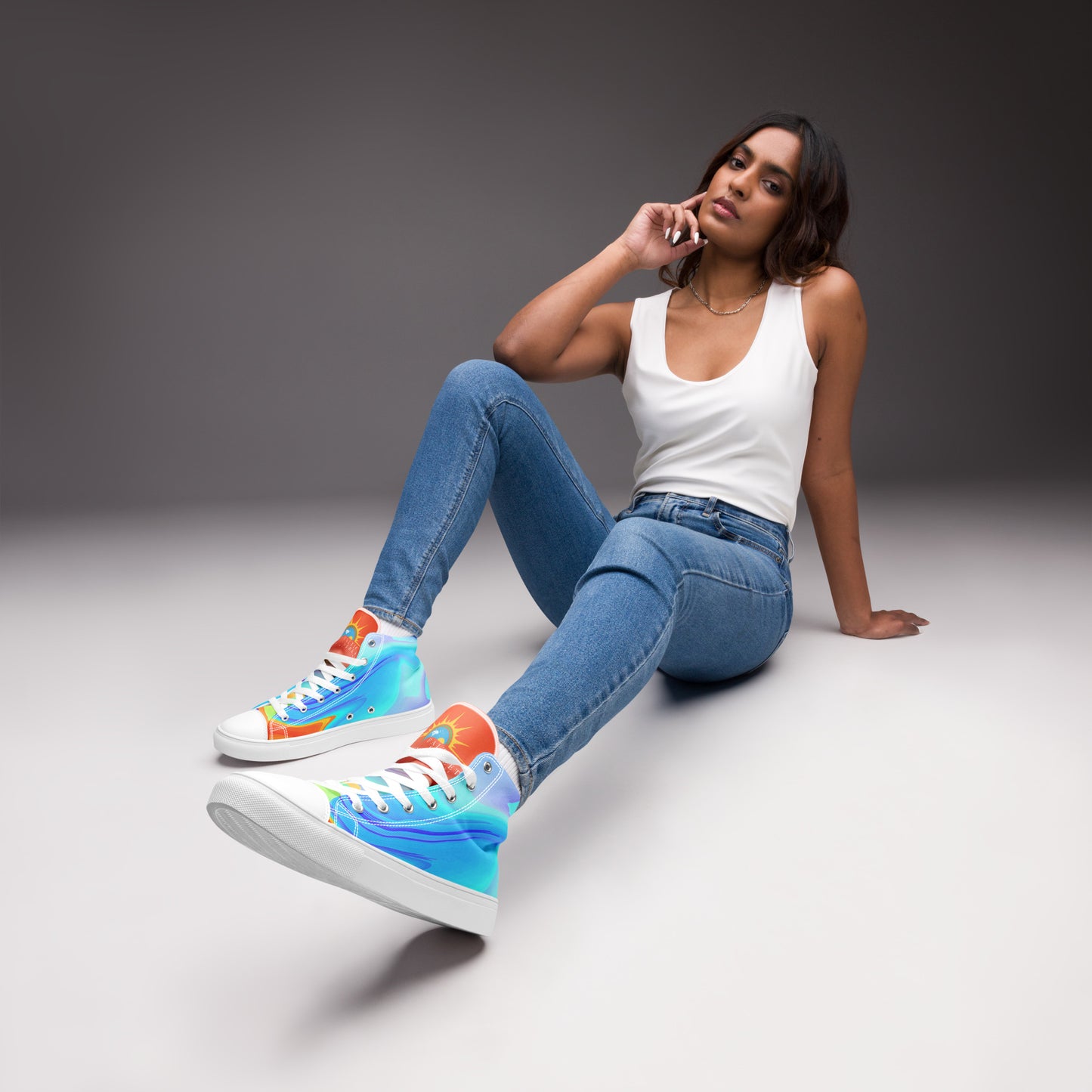 Baltic Coral 1's (Black Bottoms) - Women’s high top canvas shoes